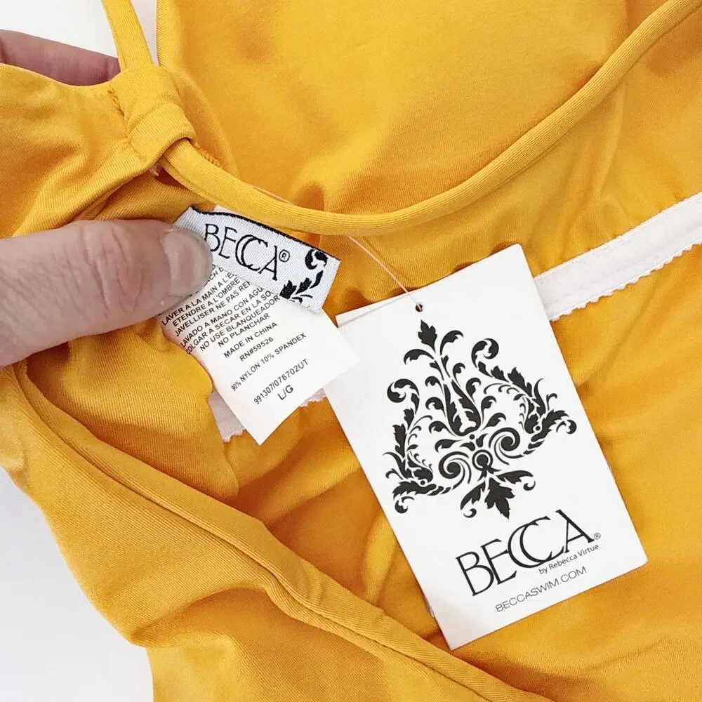 [Becca by Rebecca Virtue] Marigold Asymmetrical Tie Back Swimsuit NWT Sz Large L